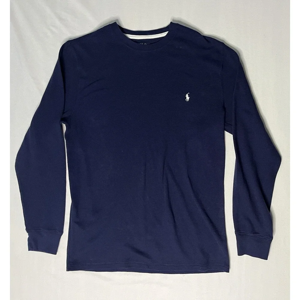 Polo Ralph Lauren Waffle Knit Sleepwear Top Shirt Men's Large Blue Long Sleeve